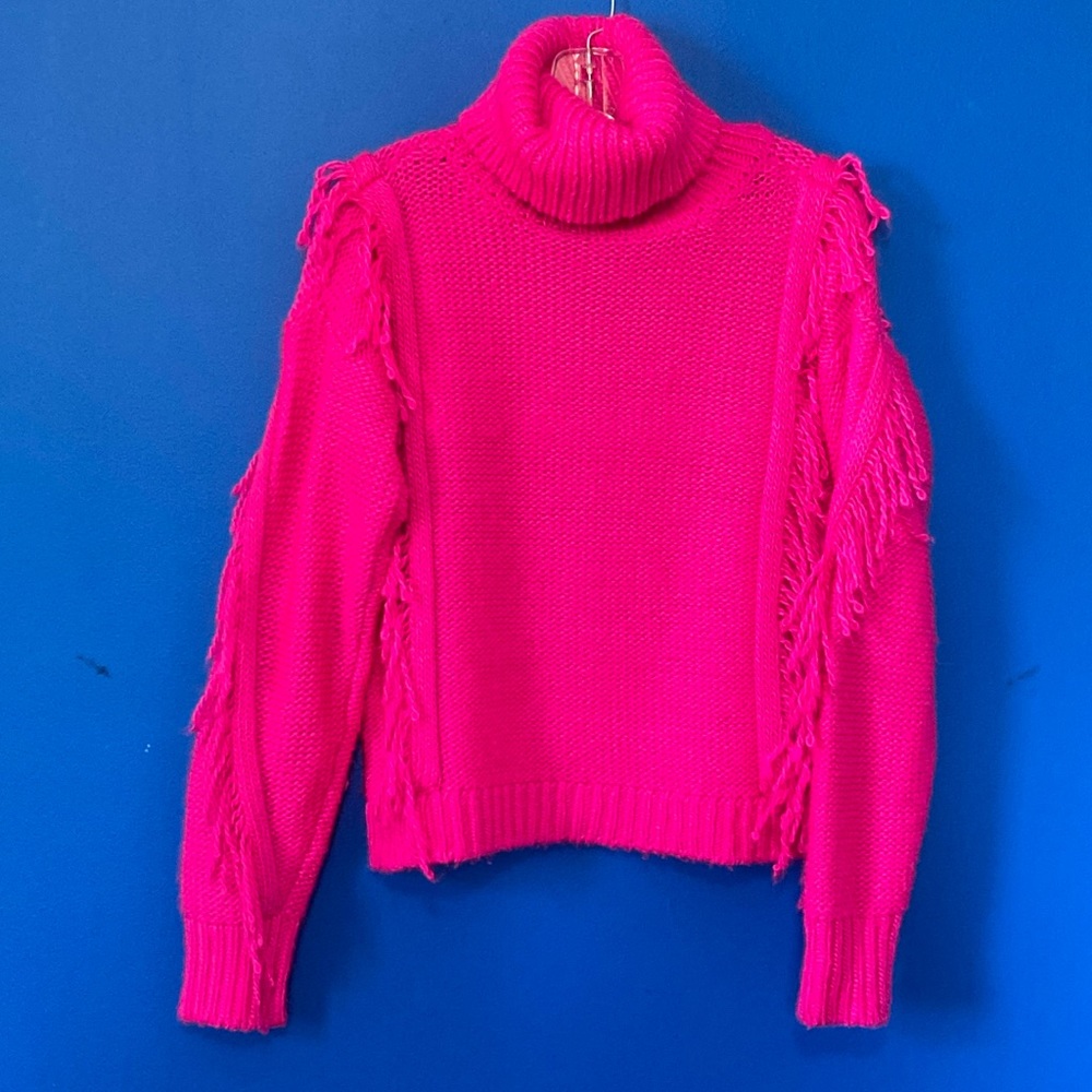 LOU & GREY for LOFT Hot Pink Chunky Fringe Sweater Sz S